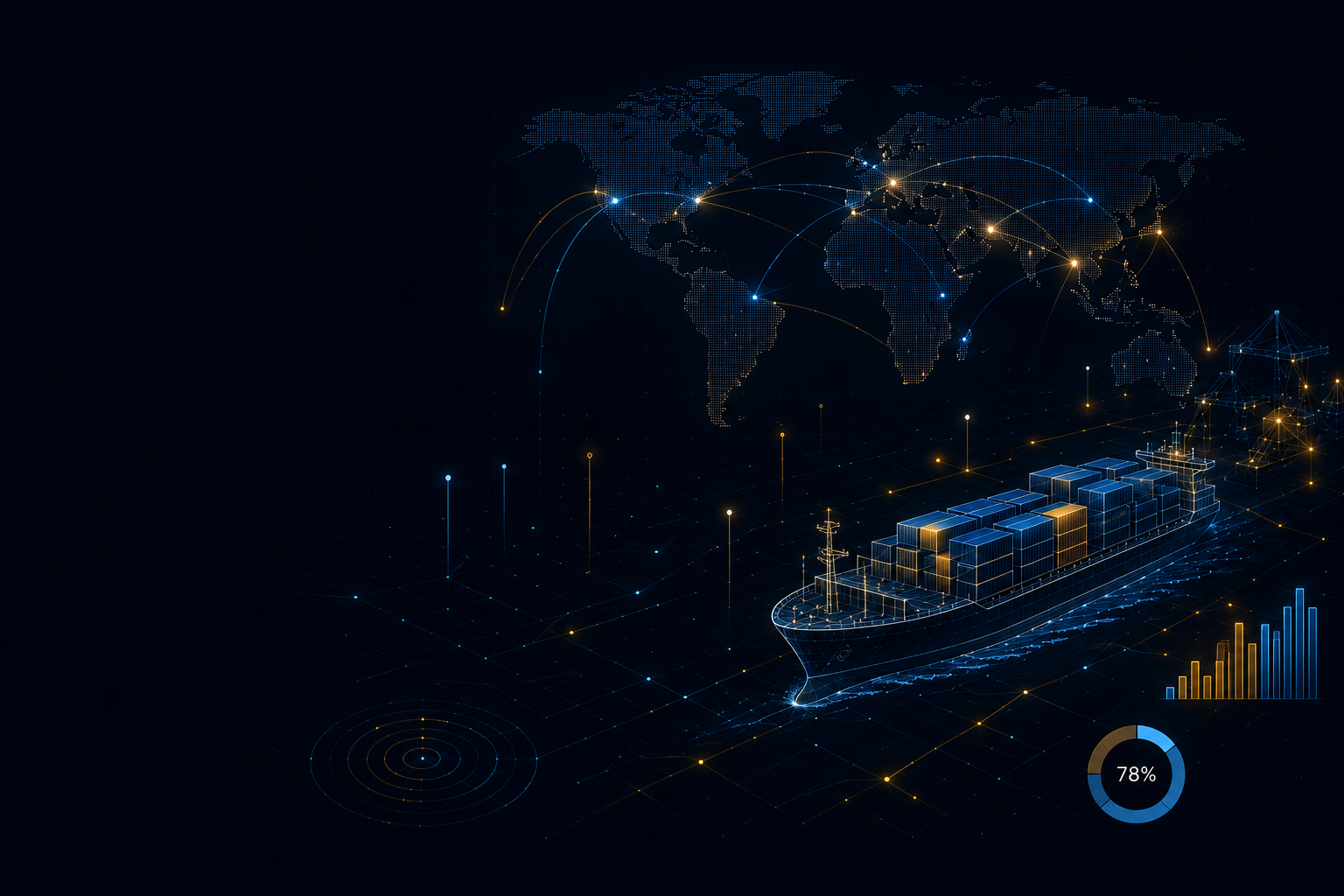 Container ship, global trade routes and freight rate forecast visualisation